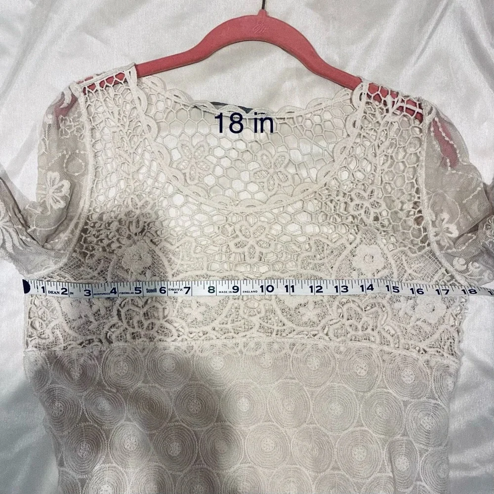 NWOT Zara open sheer lace 3/4 sleeve hip  length top. Off White. Size L.
